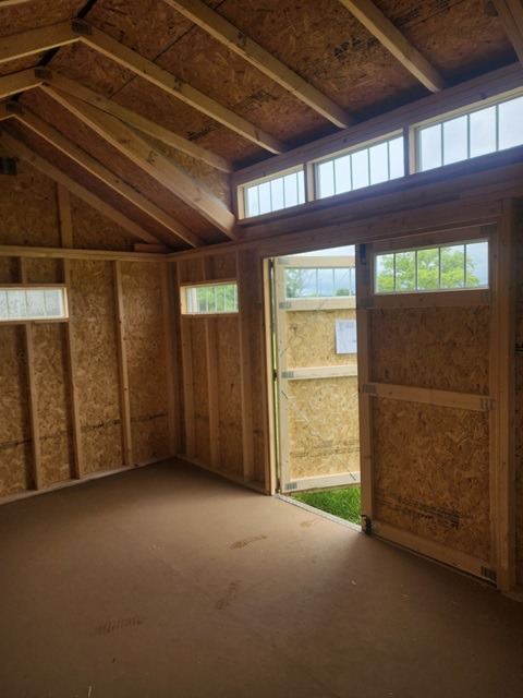 10x20 dormer storage building inside view