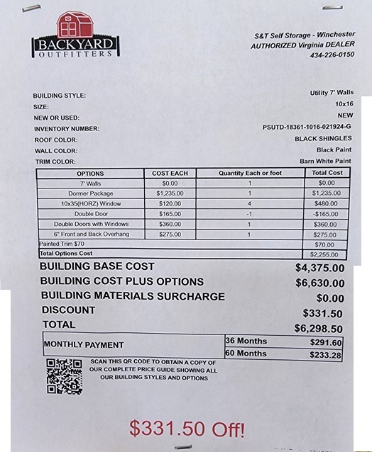10x20 dormer storage building affordable prices