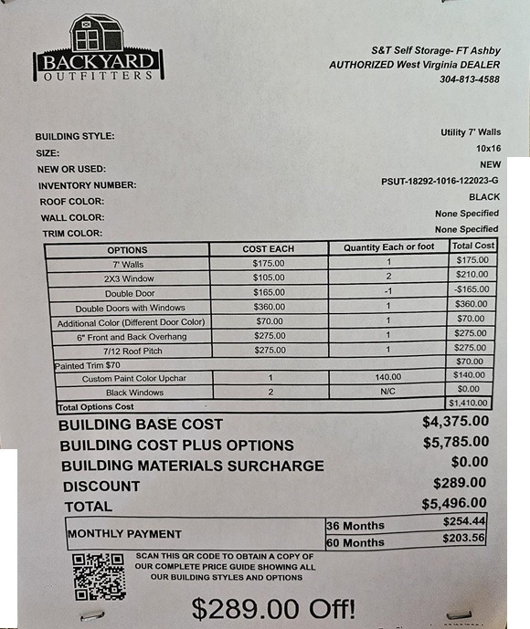 10x16 Utility discount sale price