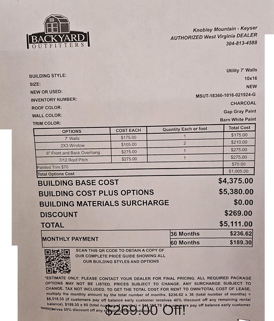 10x16 utility price