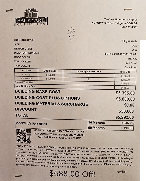 10x20 utility discount price