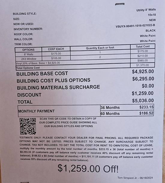 10x16 utility with 8 foot walls sale price