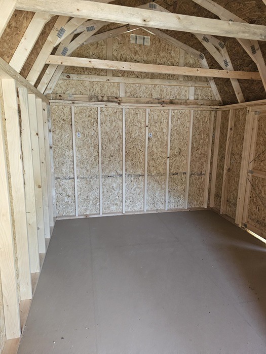 10x20 lofted barn with side porch look inside