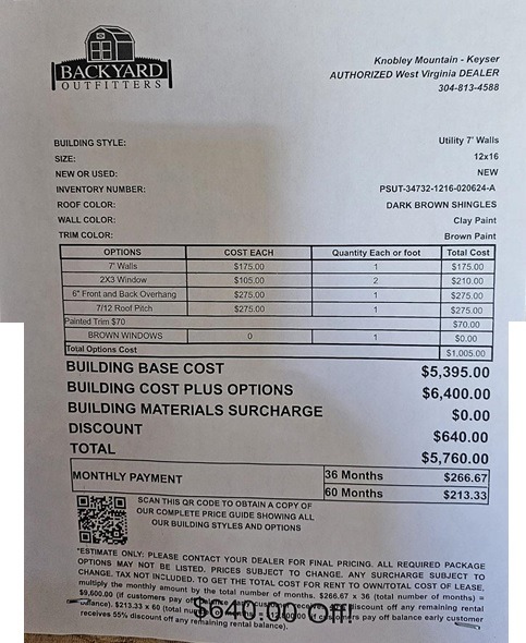 10x16 utility shed sale price