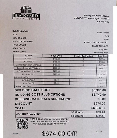 12x16 utility shed discount sale price