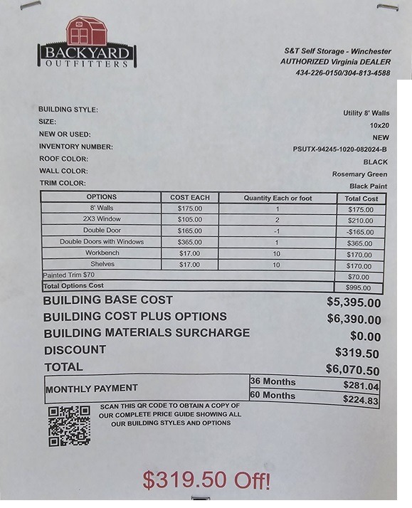 10x20 utility on sale