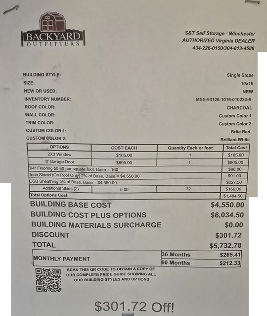 10x16 single slope for sale
