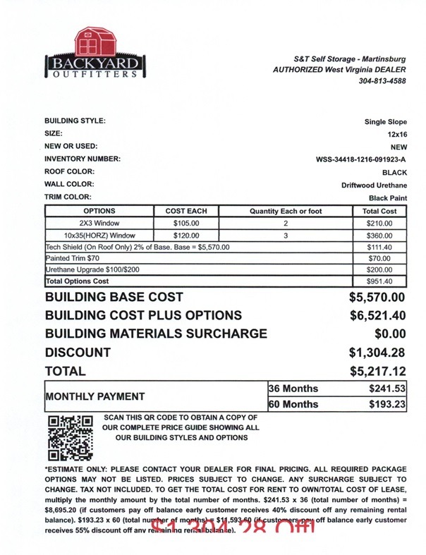 12x16 single slope utility for sale