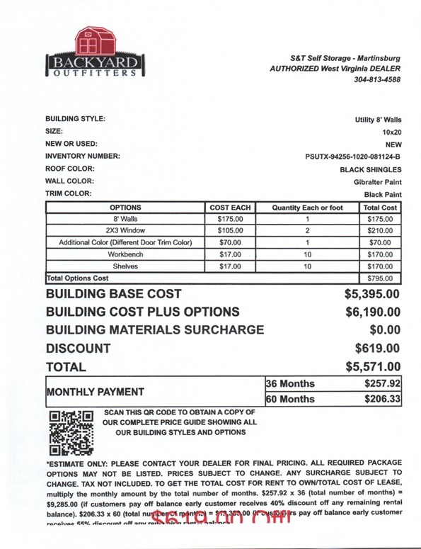 10x20 utility for sale WV
