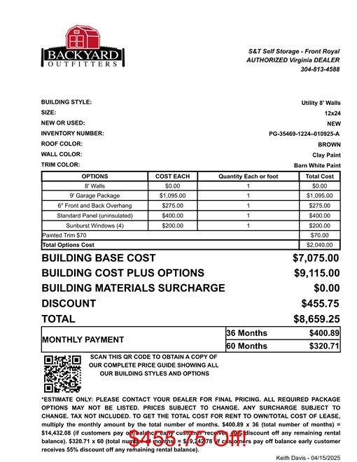 12x24 garage utility discount sale price