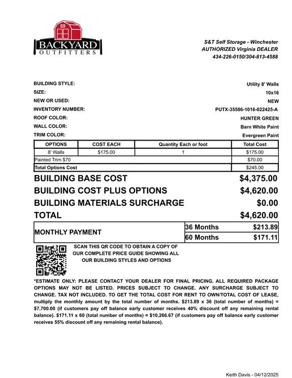 10x16 utility sale price