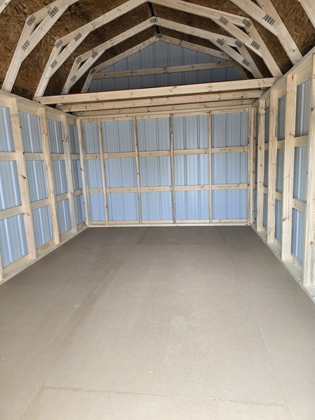 inside10x16 lofted barn with metal siding