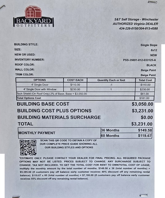 8x12 single slope sale price