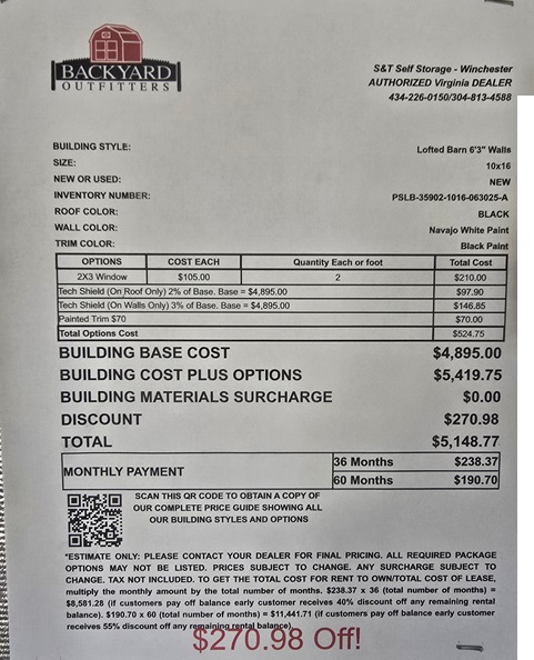 10x16 lofted barn sale price