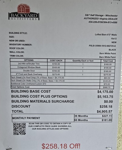10x12 lofted barn sale price