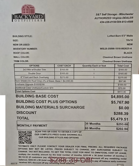 10x16 lofted barn sale price