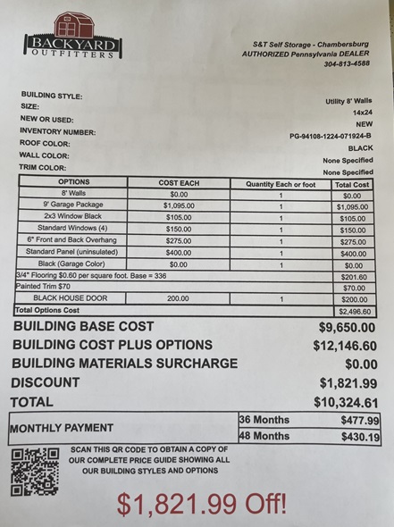 14x24 garage utility on sale price