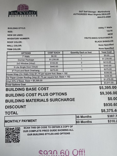 12x16 vinyl utility with dormer sale price