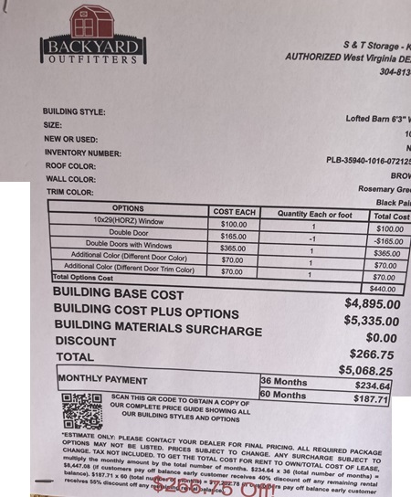 10x16 lofted barn sale price
