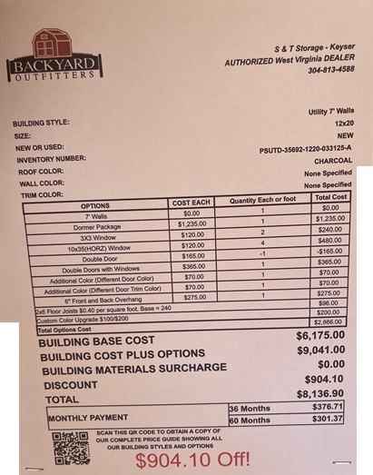 12x20 utility with dormer on sale price