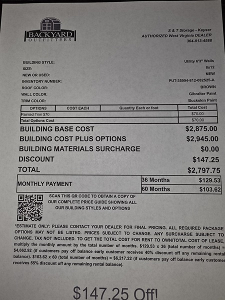 8x12 utility shed on sale price