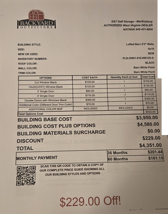 8x16 lofted barn on sale price