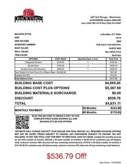 10x16 lofted barn on sale price