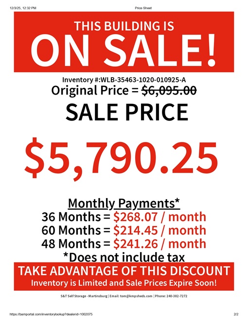 10x20 lofted barn discount sale price