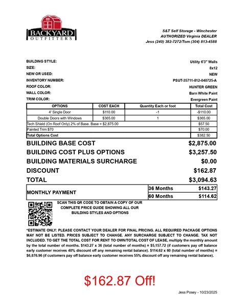 8x12 utility for sale price