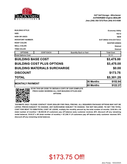 10x12 economy utility discount sale price