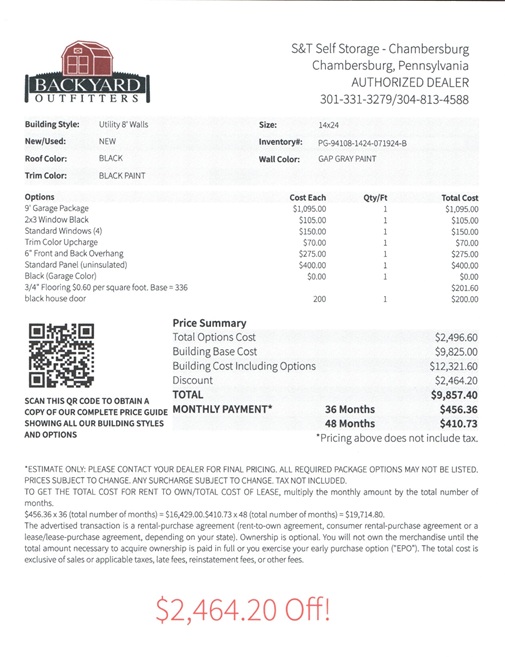 14x24 garage utility on sale price