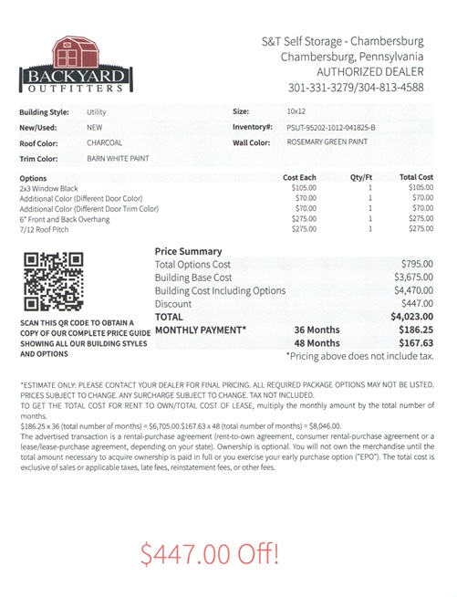 10x12 utility on sale price