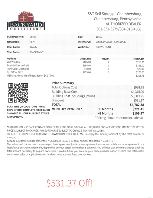 10x16 utility on sale price