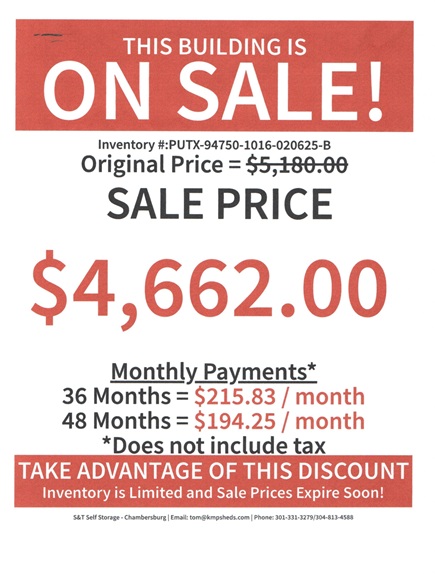 10x16 utility rent to own in Chambersburg PA