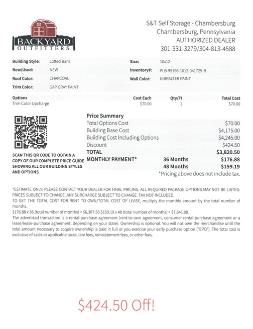 10x12 lofted barn on sale price