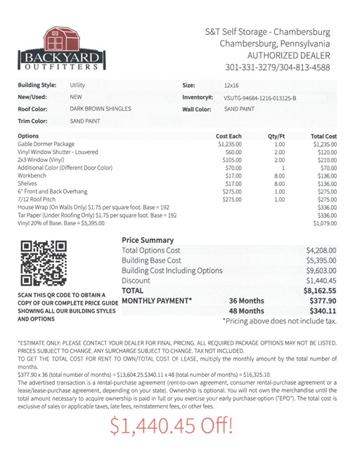 12x16 utility with gable dormer on sale price