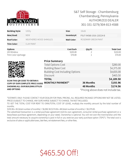 10x16 utility on sale price