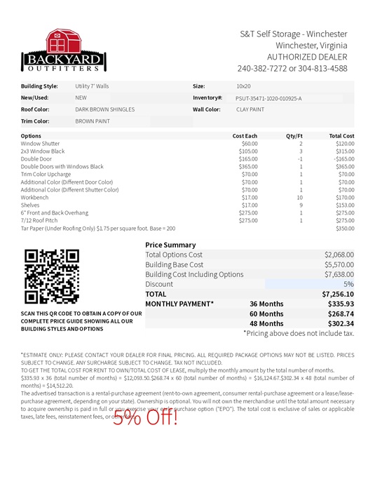 10x20 utility on sale price