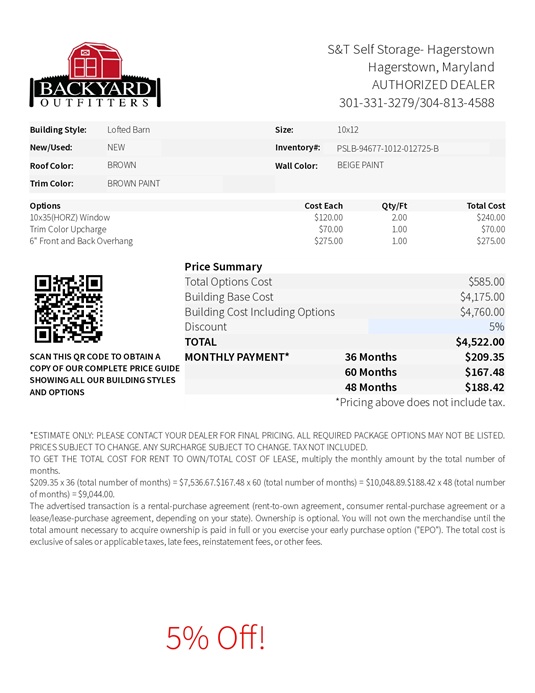 10x12 lofted barn on sale price