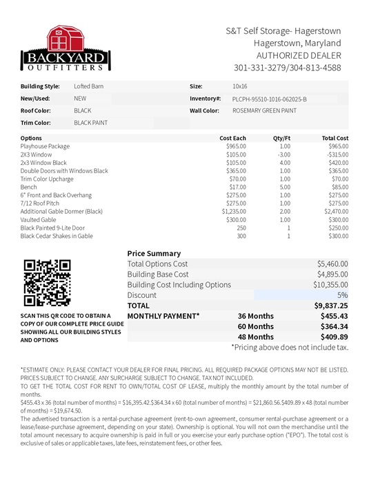 10x16 utility with playhouse on sale price