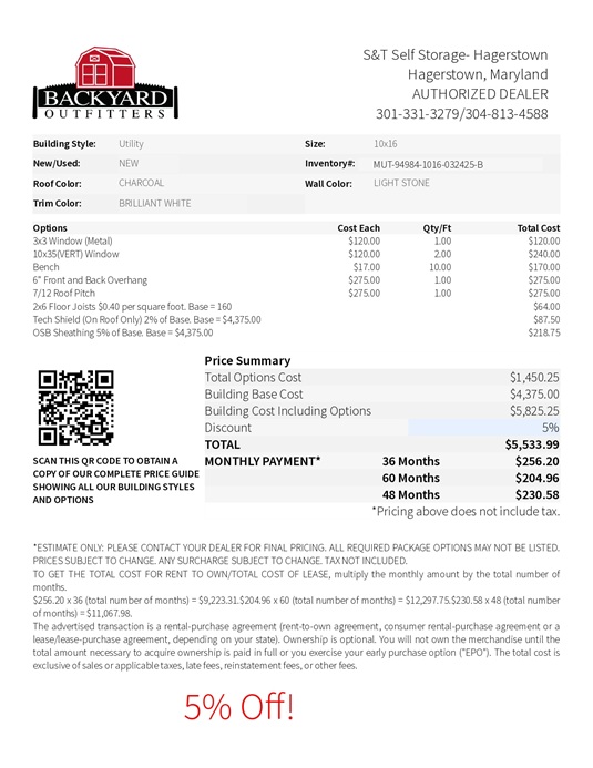 10x16 metal utility on sale price