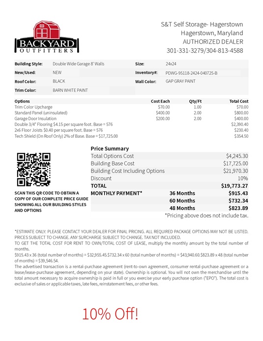 24x24 double wide garage on sale price