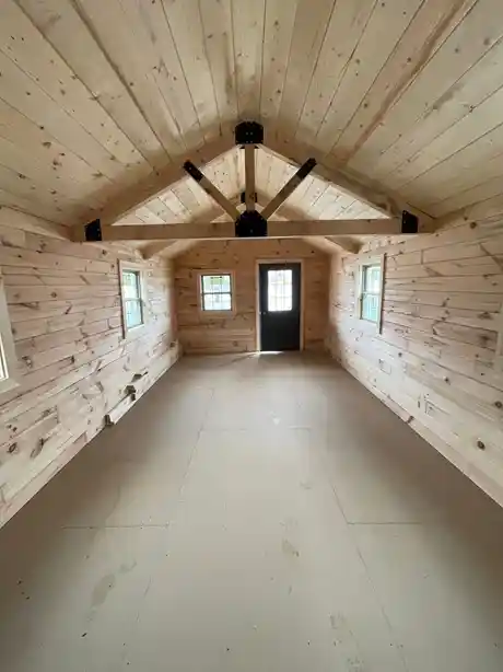 wood log cabin look inside