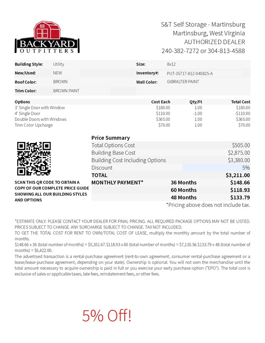 8x12 utility shed on sale price