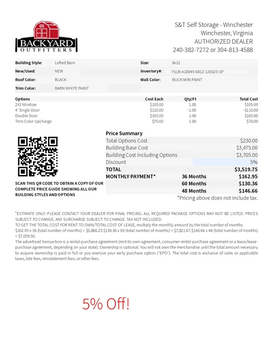 8x12 lofted barn on sale price