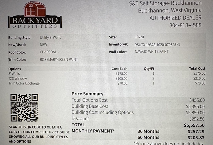 10x20 utility shed on sale price