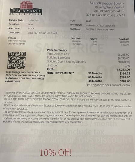 12x20 lofted barn with side porch on sale price