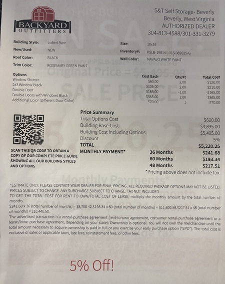 10x16 lofted barn on sale price