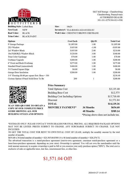 16x24 lofted garage on sale price