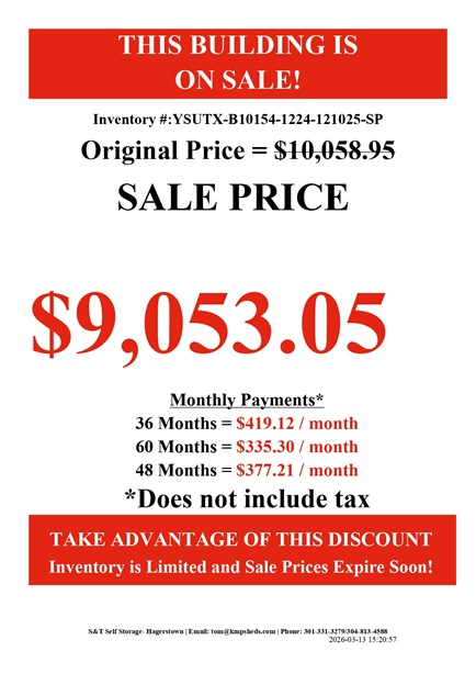 rent to own 12x24 utility with 8 ft walls